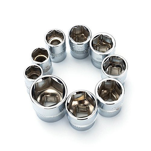 MAXPOWER 11-Piece 3/8" Ratcheting Socket Wrench Set Quick Release Reversible Ratchet Handle and Swappable Spanners Sockets with Hanging Rack - color: Metric 3/8" Drive