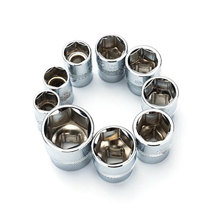 MAXPOWER 11-Piece 3/8" Ratcheting Socket Wrench Set Quick Release Reversible Ratchet Handle and Swappable Spanners Sockets with Hanging Rack - color: Metric 3/8" Drive