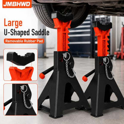 Car Jack Stands 3 Ton with Jack Rubber Pads and Double Pin Lock, Heavy Duty 11.4"-16.9" Adjustable Height for Vehicle Lifting Jack Stand, 1 Pair Black - color: Black