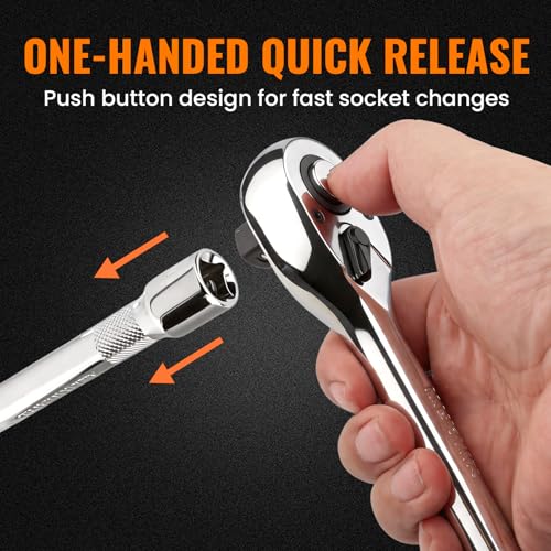 1/4" Drive Ratchet Wrench Set, 90T Quick-Release Reversible Ratchet, Cr-Mo Head with 6" Extension Bar for Automotive, Electronics & Home Repair - size: 1/4"