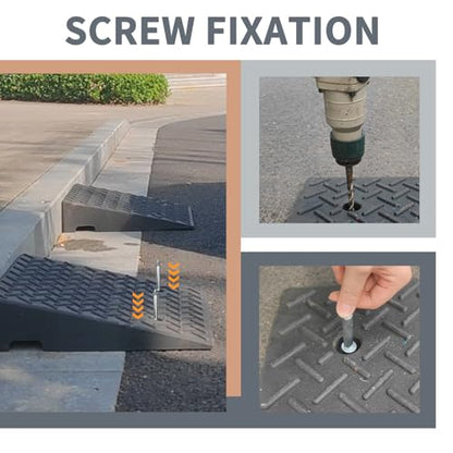 Rubber Curb Ramps for Driveway Sidewalks Shed Entry, 5.1 Inch Rise Height 2 Pack 19.68" L x 19.68" Threshold Ramp for Cars, Motorcycles, Lawn Mowers, 7000lbs Load Capacity - size: 5"*19.69"*19.69"