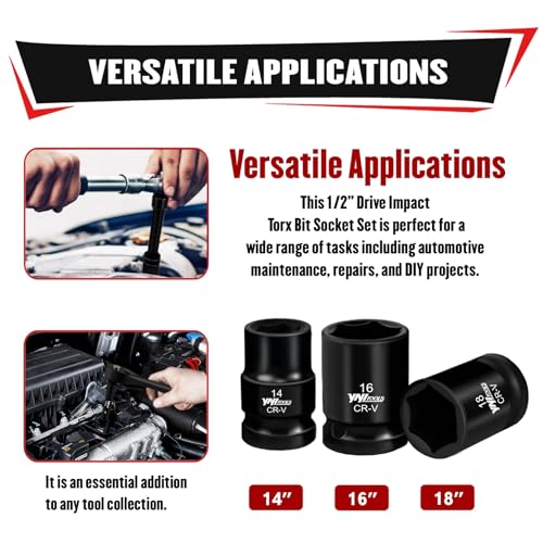 YIYITOOLS 17Pcs 1/2" Drive Shallow Impact Socket Set (8-24mm), Metric Socket Set, 6-Point, CR-V Steel for Automotive Maintenance, Repairs, and DIY Projects - size: 17Pcs (Shallow)