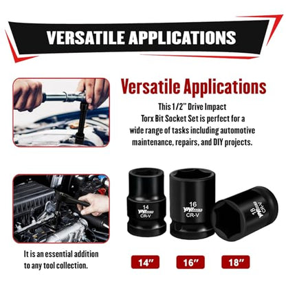 YIYITOOLS 17Pcs 1/2" Drive Shallow Impact Socket Set (8-24mm), Metric Socket Set, 6-Point, CR-V Steel for Automotive Maintenance, Repairs, and DIY Projects - size: 17Pcs (Shallow)