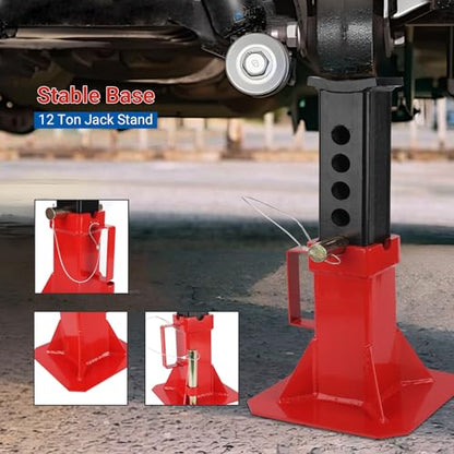 2 Pack 12-Ton Pin Lock Jack Stands, Quick Adjustable Height 11-18 Inch Steel Jack Stands, Carbon Steel Construction for Supporting Trucks, RVs, Trailers & Automotive Vehicles. - size: 12T