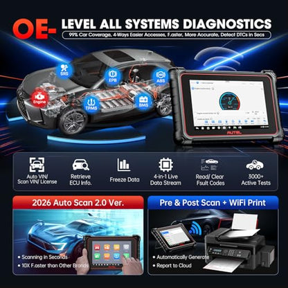 Autel Scanner MaxiCOM MK900BT 2026, MK900-BT V2.0 Bidirectional Diagnostic Scan Tool, 33ft BT Ver of MK900 MX900 8in Up of MK808S MK808BT PRO MX808S MK808Z, 40+ Reset, 3K+ Active Test, CANFD DoIP, FCA