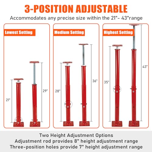 B4B BANG 4 BUCK House Jacks for Leveling Crawlspace, 21" - 43" Height Range, 11023 lbs Max Load Capacity, Floor Jacks Post Pole for Leveling, 2 Pack - size: 21" - 43" (2 Pack)