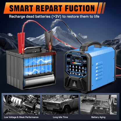 DCACNLE 12V/24V 0-15A Car Battery Charger Heavy Duty,Automatic Maintainer | Smart Trickle Charger,Desulfator with Overcharge Protection & Auto Shutoffs,Suitable for Various Vehicles&Lead Acid Batteries