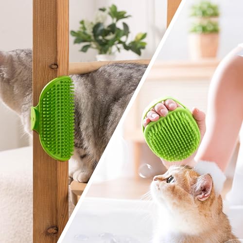5PC pet grooming bath brush set - silicone massage brush with shampoo dispenser - suitable for dogs and cats for bathing, removing loose hair, and oral cleaning (green)