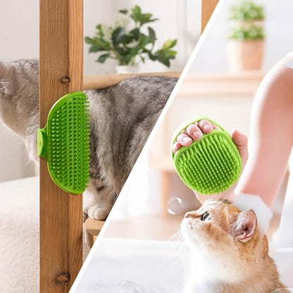 5PC pet grooming bath brush set - silicone massage brush with shampoo dispenser - suitable for dogs and cats for bathing, removing loose hair, and oral cleaning (green)