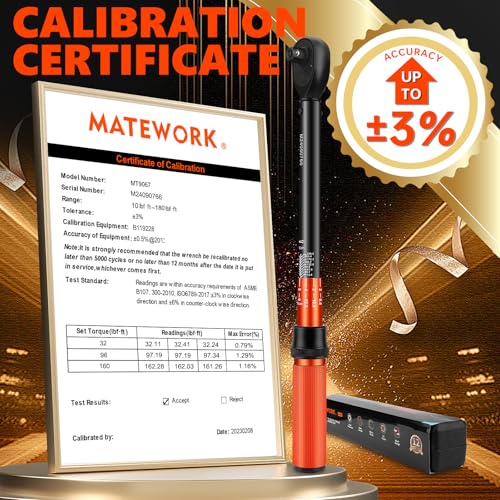 Matework 1/2 Inch Drive Click Torque Wrench, 10-180 ft.lb/13.6-244.1 Nm, ±3% High Precision Lug Nut Torque Wrench with 72 Tooth Dual-Direction for Moto, Wheel Tire and Car Repair - size: 1/2-inch (Single, 10-180 ft.lb/13.6-244.1 nm)
