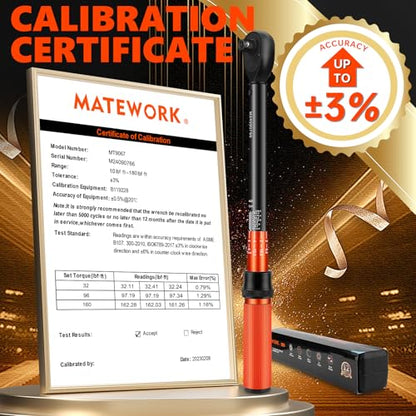 Matework 1/2 Inch Drive Click Torque Wrench, 10-180 ft.lb/13.6-244.1 Nm, ±3% High Precision Lug Nut Torque Wrench with 72 Tooth Dual-Direction for Moto, Wheel Tire and Car Repair - size: 1/2-inch (Single, 10-180 ft.lb/13.6-244.1 nm)