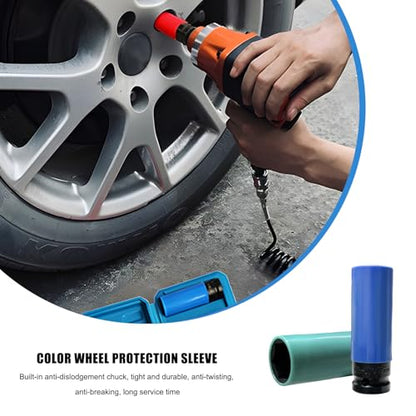 5 PCS 1/2 inch Drive Impact Lug Nut Socket Set, Metric 15 17 19 21 22 mm Wheel Rim Protectors with Plastic Sleeves, Non-Marring Lug Nut Thin Wall Deep Sockets for Tire Protection