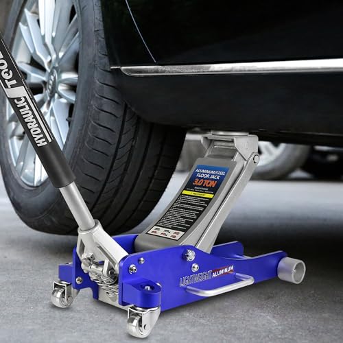 Hydraulic Floor Jack, 1.5-Ton Quick Rise Aluminum Floor Jack with Dual Pump Pistons & Reinforced Lifting Arm, 3,000 lb Capacity, Blue - size: 3 ton