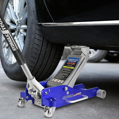 Hydraulic Floor Jack, 1.5-Ton Quick Rise Aluminum Floor Jack with Dual Pump Pistons & Reinforced Lifting Arm, 3,000 lb Capacity, Blue - size: 3 ton