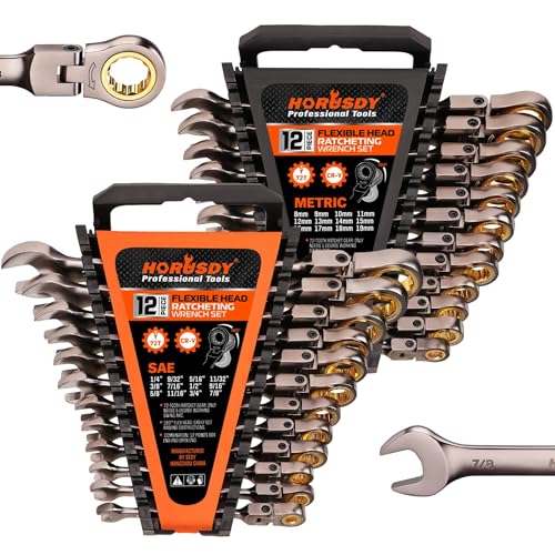 HORUSDY Flex-Head Ratcheting Combination Wrench Set,24-Piece Flex-Head Ratcheting Wrench Set(Metric and SAE) - style: 24-Piece Flex-Head Ratcheting - Pro Complete