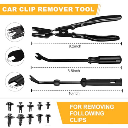 10 Pcs Car Trim Removal Tool Kit with Non-Scratch Plastic Pry Tool and Auto Clip Pliers, Automotive Car Trim Rivet Clip Removal Tool for Door Panel Dashboard Body Repair Kit -Black - color: Black