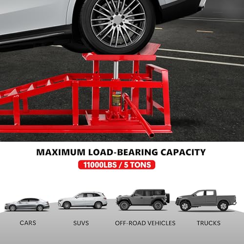 2 Pack Hydraulic Car Ramps 5T, Low Profile Truck Lift Service Ramps for Oil Changes, Truck Trailer Garage, for Home Garage, Vehicle Auto Garage Repair - color: Red