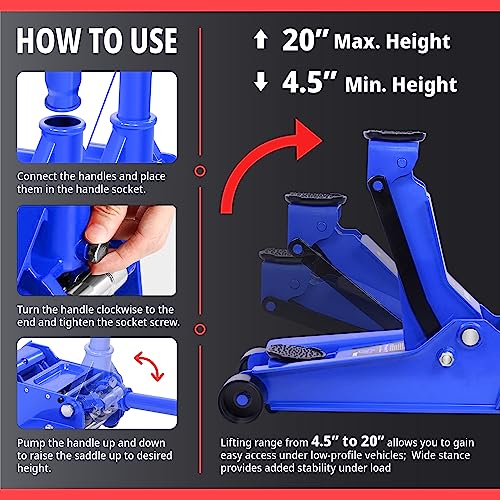DNA Motoring Low Profile Hydraulic Trolley Service/Floor Jack, 4 Ton (8000 lbs) Capacity, Lifting Range 4.5"-20",Blue,TOOLS-00308 - color: Blue, style: 4 ton