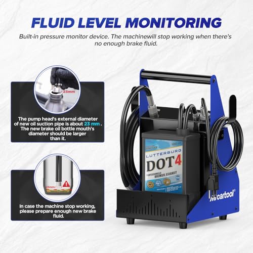 Mrcartool F109 Automatic Brake Bleeder Kit 0.7~2.5 Bar Electric Brake Fluid Bleeder Machine, One Person Operation Pneumatic Vacuum Brake Pressure Bleeder Pump with 3 Master Cylinder Adapters - size: F109 Auto Device