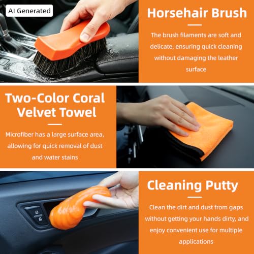 70" Car Wash Brush with Long Handle, 12-Inch Flow-Thru Soft Bristle Car Washing Brush, Wheel Brush, Microfiber Cleaning Mop, Mitt, Window Squeegee, Interior Cleaning Kit, Bag, for Car SUV Truck RV