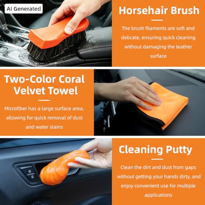70" Car Wash Brush with Long Handle, 12-Inch Flow-Thru Soft Bristle Car Washing Brush, Wheel Brush, Microfiber Cleaning Mop, Mitt, Window Squeegee, Interior Cleaning Kit, Bag, for Car SUV Truck RV