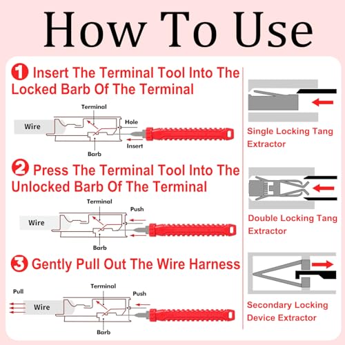 Terminal Removal Tool Kit-41Pcs Depinning Tool with Blow-Molded Case | 41Pcs Depinning Tools Kit Automotive Red Electrical Pin Removal Tool Kit for Auto Motorcycle Wire Harness and Connectors - color: Red
