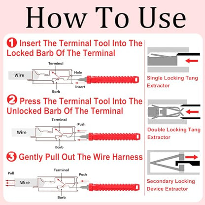 Terminal Removal Tool Kit-41Pcs Depinning Tool with Blow-Molded Case | 41Pcs Depinning Tools Kit Automotive Red Electrical Pin Removal Tool Kit for Auto Motorcycle Wire Harness and Connectors - color: Red