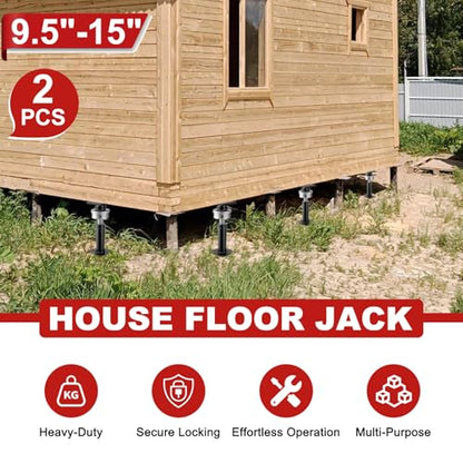 Screw Jacks Post Home Leveling, 9.5-15" House Floor Jacks, 22,046LBS | Heavy-Duty Foundation Floor Jack for Crawl Space Home Leveling, Stair Support, Beam & Floor Sagging Repair, 2 PCS Black - size: 2 PCS
