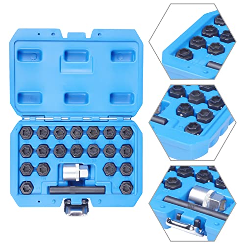 22PCS Wheel Lock Key Removal Kit Fit for BMW Wheel Locking Key, 1/2" Drive Impact Easy Out Bolt Extractor Socket Set, Automotive Anti-Theft Lug Nut Bolt Stud Key Remover Socket