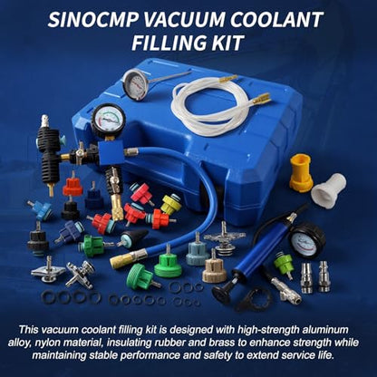 Vacuum Coolant Fill Kit & Coolant Vacuum Refill Kit, 31pc Master Cooling System Vacuum Fill Tool, Radiator Vacuum Fill Kit with 23 Radiator Adapters, Coolant Pressure Tester Kit