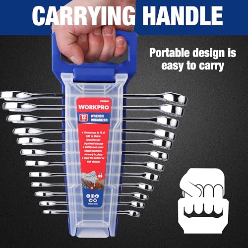 WORKPRO 2-Piece Wrench Organizer, 24-Slot Wrench Holder Set with Lock Cover | Plastic Wrench Storage Metric & SAE Compatibility (Up to 19mm or 7/8), Premium Quality Tool Trays with Carrying Handle - style: Plastic Wrench Organizer(2PC)