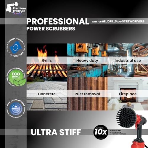 Premium Drill Brush Professional – Ultra-Stiff 3.5 in Black | Scratch-Free Heavy-Duty Cleaning Brush for Concrete, Brick, Stone, Metal, Masonry, Garage, BBQ Grills, Rust and Construction Tools - color: Black, size: 3,5in
