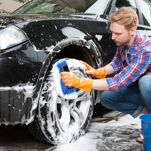 12" Car Wash Brush Head with Soft Bristles - Gentle on Paint, Compatible with Poles, Perfect for Cars, Trucks, RVs, Boats, Decks, and More (Blue)