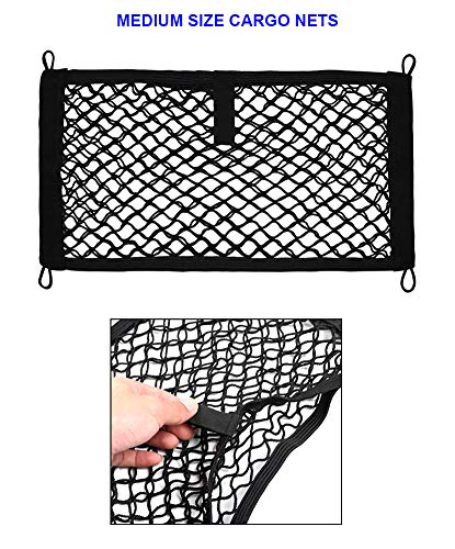 [2 Pack], JAVOedge Storage Stretchable Mesh Pocket Net for Car, Trunk, RV, Boats, Home with 8 PCS Mounting Screws and Built-in Hooks - size: Medium (17.9 Inches x 9.8 Inches)