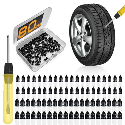 80pcs Tire Plugs Kit, Tire Repair Rubber Nails, Self-Service Vacuum Tyre Screws (40S+40L) Fast Repair Quick Puncture Tools with a Box, Double-ended Screwdriver, for Car Motorcycle Truck Tractor ATV - size: 80PCS