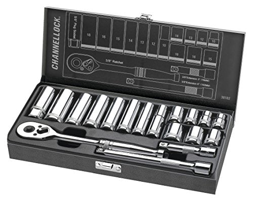Channellock 38182 3/8" Drive Metric Socket set, 18 Piece - size: 18 Piece Metric - 3/8" Drive