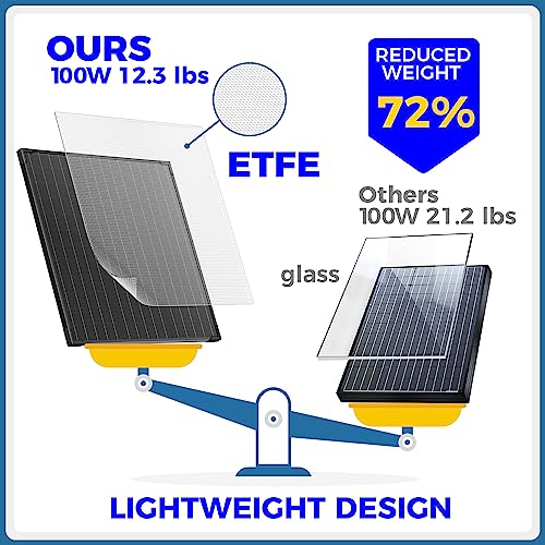 VOLTSET 100 Watt 12 Volt Portable Solar Panel with Waterproof 10A Charger Controller, Foldable 100W Solar Charger Suitcase with H-Bracket for Power Station, Car, Camping, RV, Boat and Outside - size: 100W Portable