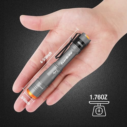 EverBrite Mini Pen Light, Rechargeable Pocket Pen Flashlight with USB C Cable, 4 Light Modes, 300 Lumens Small Flashlight with Clip for Inspection, Repair, Outdoors, Emergency, Gunmetal Grey - color: Gunmetal grey