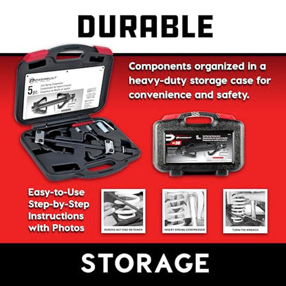 Powerbuilt Coil Spring Compressor Tool Kit, 5 Piece, Straight or Curved Coil Springs, Shock Absorbers, Foreign and Domestic, Storage Case - 648603, Black - style: 2 Piece