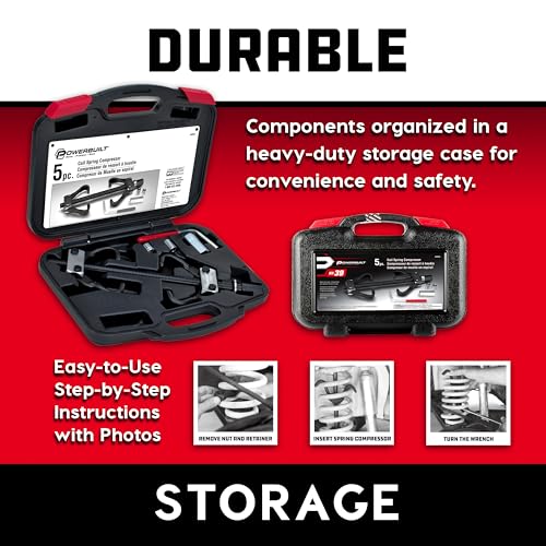 Powerbuilt Coil Spring Compressor Tool Kit, 5 Piece, Straight or Curved Coil Springs, Shock Absorbers, Foreign and Domestic, Storage Case - 648603, Black - style: 2 Piece