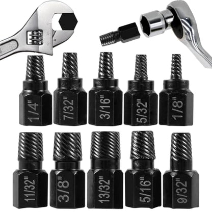 10 Pcs Screw Extractor Set, Hex Head Easy Out Bolt Extractor Set, Multi-Spline Stripped Screw Extractor Set, Broken Bolt Remover Kit, Damaged Screw Extractor Set for Removing Broken Studs, Bolts