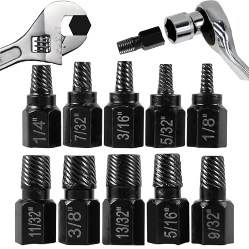 10 Pcs Screw Extractor Set, Hex Head Easy Out Bolt Extractor Set, Multi-Spline Stripped Screw Extractor Set, Broken Bolt Remover Kit, Damaged Screw Extractor Set for Removing Broken Studs, Bolts