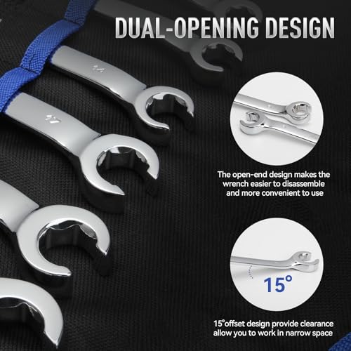 DISEN 16-Piece Flare Nut Wrench Set with PTFE Tape | Metric and SAE Inch1/4 to 7/8" & 6-21mm, CR-V Steel Brake Line Wrench Set with Organizer Pouch,Father's Gift - style: Silver Flare Nut Wrench Set