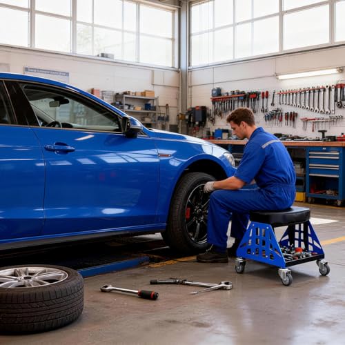 Mechanic Stool 400 LBS Capacity Garage Stool Gift for Men, Heavy Duty Rolling Mechanics Seat, Tools for Automotive Auto Repair (Blue) - color: Blue