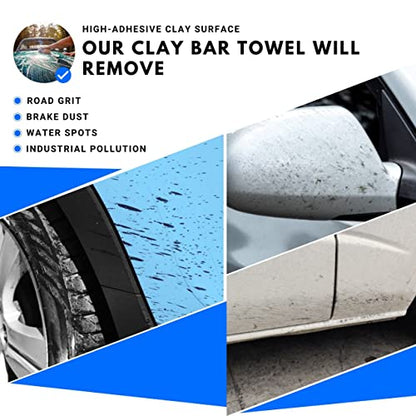 Mnixy Microfiber Clay Bar Towel Pack of 2 with 2 Gifted Gloves Fine Grade Auto Detailing Towel Clay Bar Alternative (Blue)