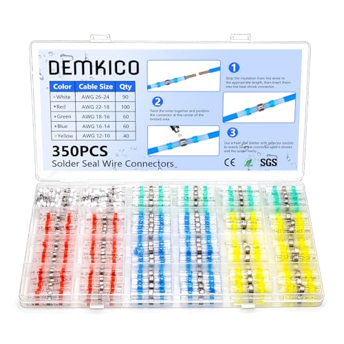 350Pcs Solder Seal Wire Connectors Kit – Marine Grade Heat Shrink Wire Connectors - Waterproof Butt Splice Terminals for Electrical, Automotive, Marine – Multi-Color Connectors(5Colors/5Sizes)