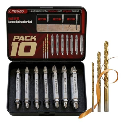 Screw Extractor Set, 10 Piece Easy Out Bolt & Screw Remover | Reverse Drill Bit Set • Removes Stripped, Broken, Rusted & Damaged Screws and Bolts • Heavy-Duty Steel - color: 10 Pc Screw Extractor