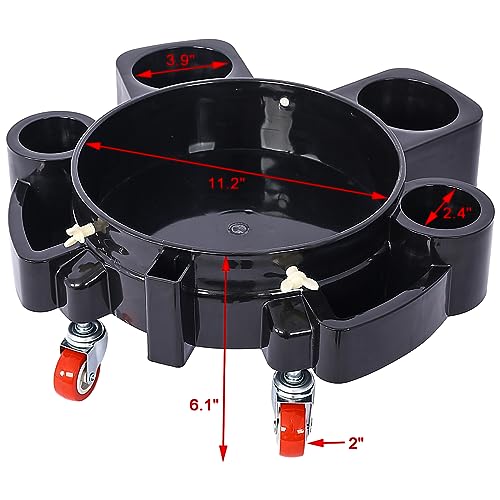 5 Gallon Bucket Dolly with Wheels and 360° Swivel Casters Heavy Duty Rolling Bucket Cart for Car Wash Detailing with Grit Guard Insert and Locking Brakes Holds 3-5 Gal Bucket for Car Washer