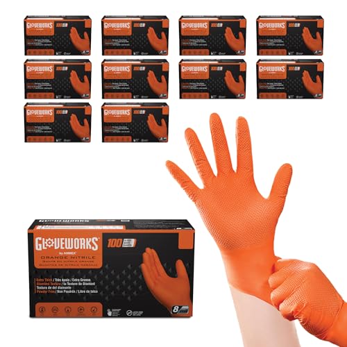 GLOVEWORKS 8 Mil Orange Nitrile Disposable Gloves Heavy Duty Industrial RDT for Mechanic and Automotive Small 10 Boxes of 100 - size: Small, style: 10 Boxes of 100