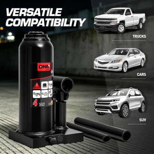 DNA Motoring 4 Ton / 8000 lbs Lifting Automotive Welded Hydraulic Bottle Jack for Car SUV Pickup, Auto Repair, with Manual Handle & Carrying Storage Case, Black - color: black, style: 4 ton